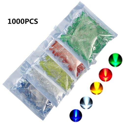 Generic 1000pcs 5mm LED Blue Green Yellow Red White Round LED Diode Mixed Color Kit