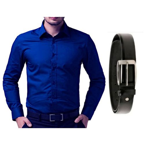 Designer Pack Of Men's Formal Gentle Shirt with Faux Leather Belt - Blue, Black.
