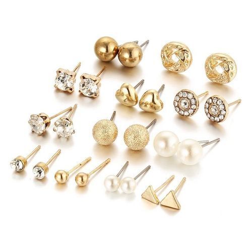 Women's Earring Set (12 Pairs) - Gold