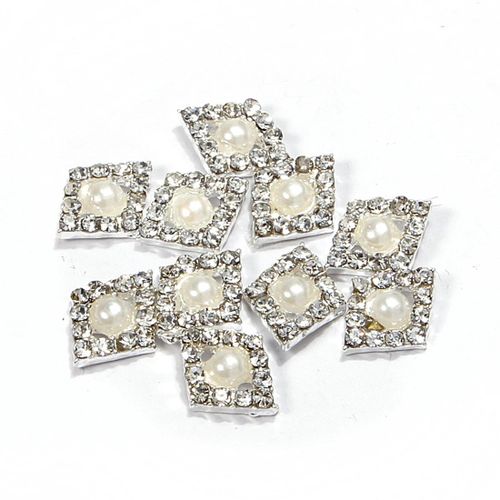 10pcs/set 3D Glitter Pearl & Crystal Rhinestone Diamond-Shaped Nail Art Stickers
