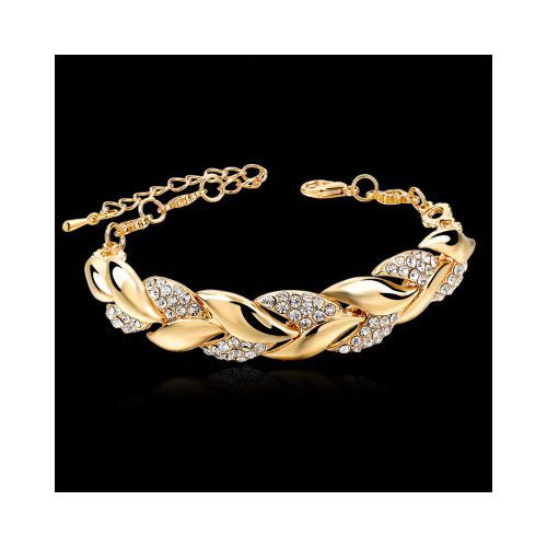 Gold Leaf Shape Diamond Bracelet-Golden