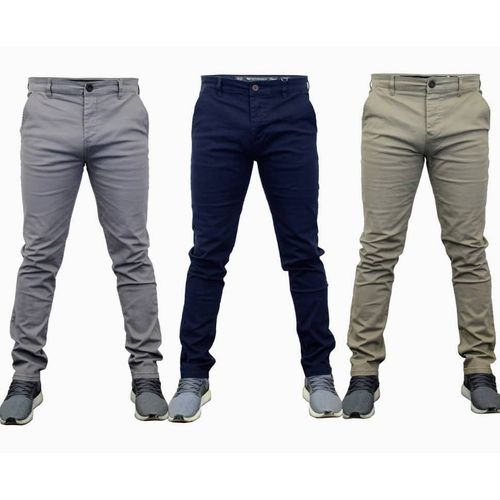 Generic Packs of 3 Men's Khaki Trousers - Grey, Navy Blue,Cream