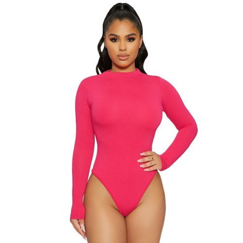 Generic Long Sleeve Bodycon Bodysuit -Pink