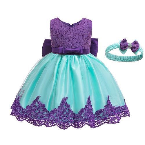 Kids Princess Dress Plus Headband, Blue And Purple