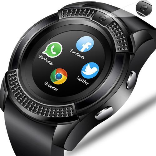 Smart Smartwatch Round Screen IP65 Bluetooth Smart Watch with Sim Toolkit - Black.