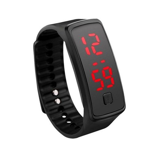 Generic Unisex Rubber LED Watch Dated Sports Bracelet Digital Wrist Watch - Black