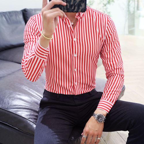 Cotton & Silk Men's striped Formal Shirt - Red,White