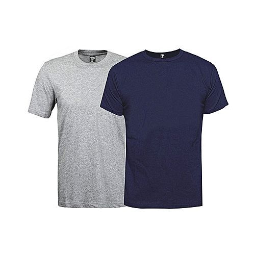 Generic Pack Of 2 Men's Short Sleeve T-shirts - Grey,Navy Blue