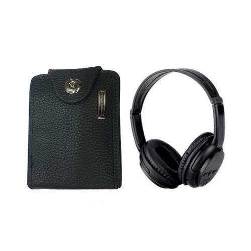 Bat Faux Leather Wallet And Headphone-Black