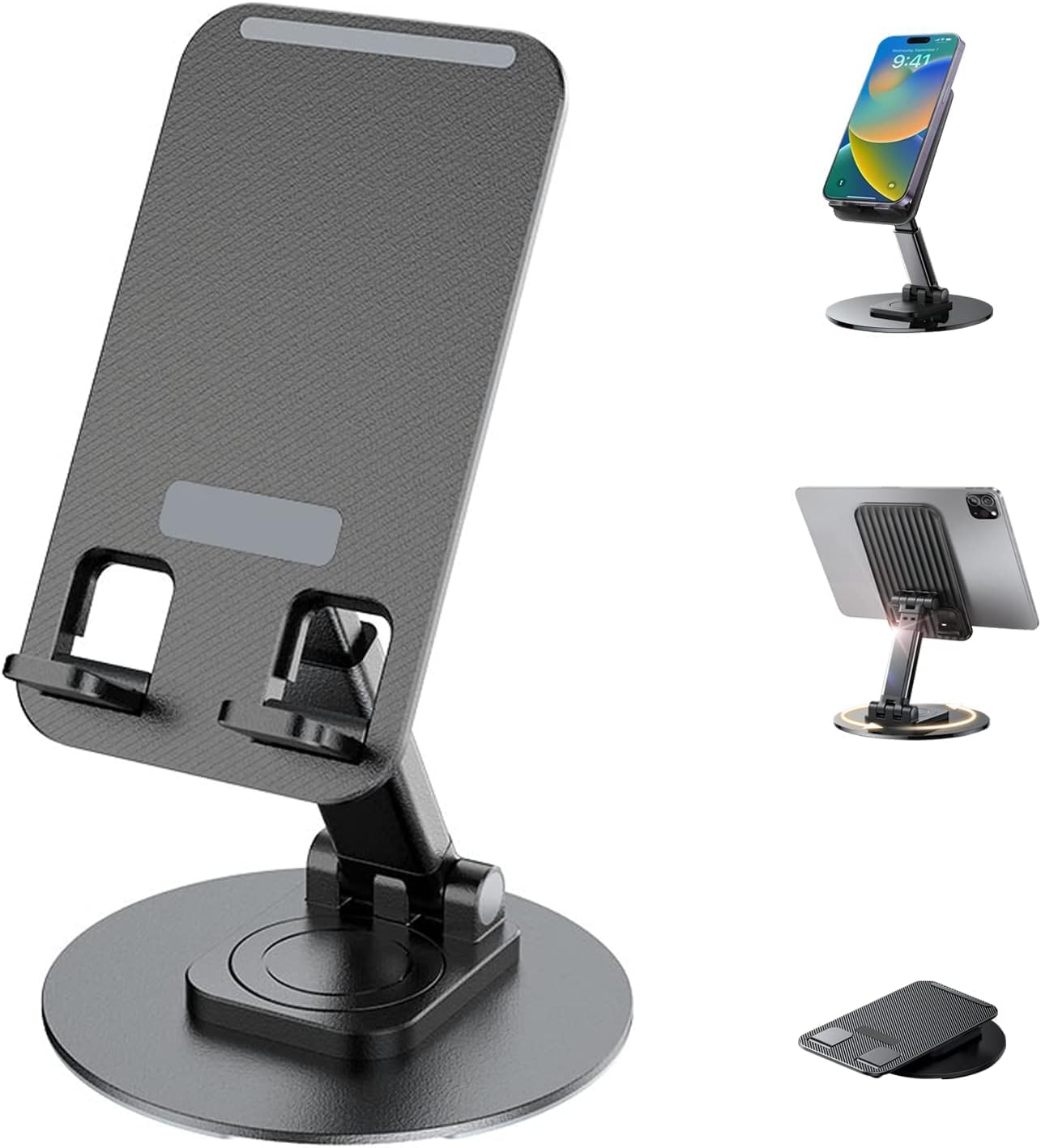BOTIST Aluminum Alloy Mobile Phone Stand 360� Rotation Height and Angle Adjustable Cell Phone Stand for Desk Office Foldable Desktop Phone Holder for Smartphone (Pack of 1, Black or White)