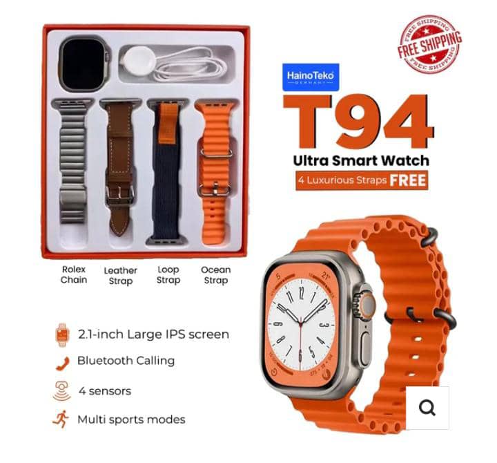 Haino Teko T94 Ultra Max Smart Watch With 4 Straps In 1 - Multi-Color