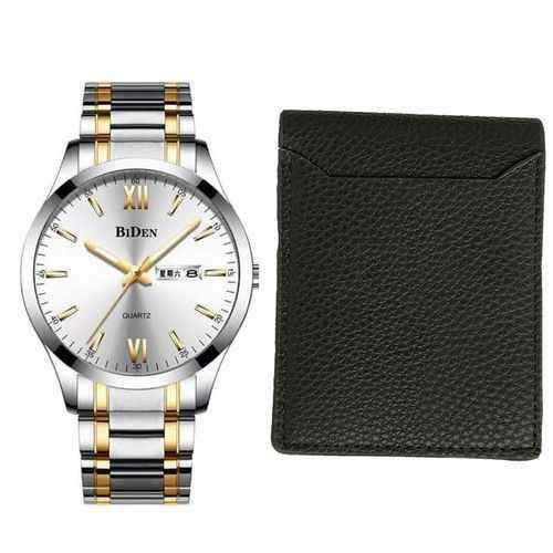 Biden 2 Pack Of Mens Watch with Wallet – Silver, Black