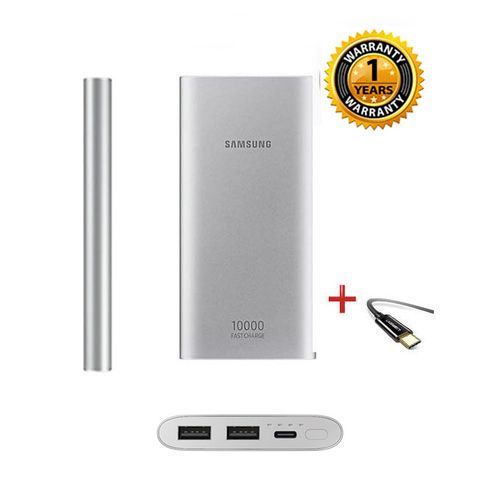 Samsung Slim Dual Usb Port Power Bank, Fast Charge,10000MaH,+ Free Type-C Cable – Silver