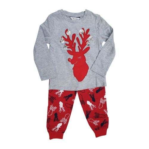 Outfit Kids Girls Outfit Kids Reindeer Pajama Set- Red/Grey	