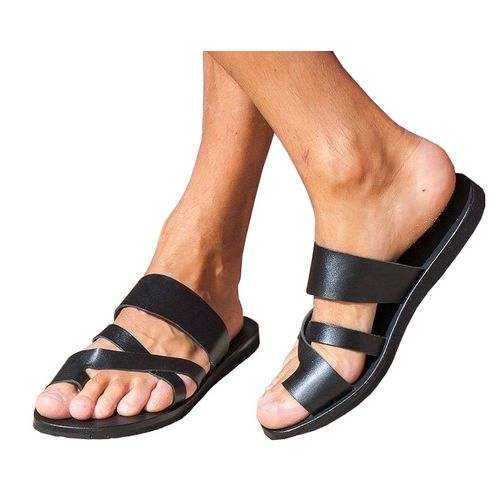 Generic Strip Men’s Leather Craft Sandals – Black	