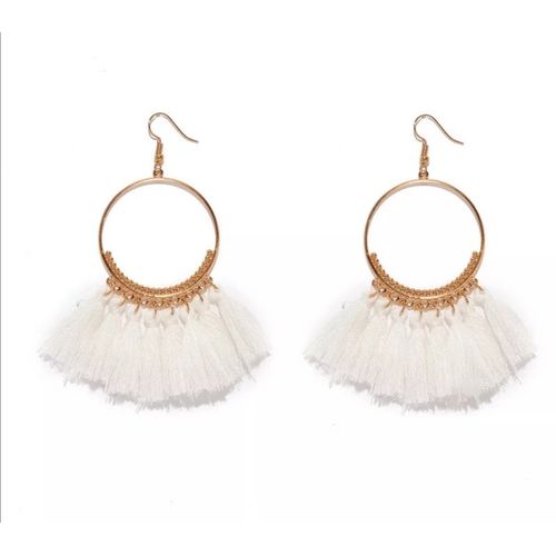 Generic Beautiful Bohemian Tassel Dangle Hoop Fashion Earrings – White