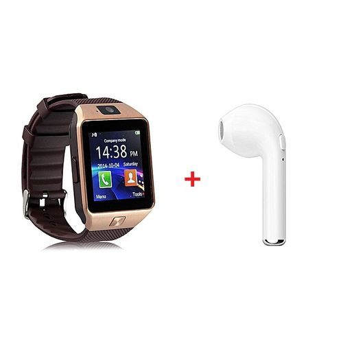 Generic DZ09 Smart Watch + Bluetooth E3 4.1 Stereo Single Ear Bluetooth Headset – Brown,White