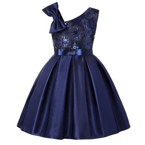 Generic One Shoulder Round Girl’s Party Dress – Navy Blue	
