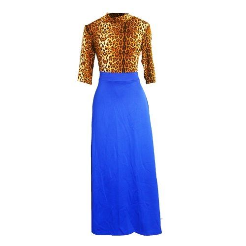 Generic Womens Maxi Animal Print Dress- Blue
