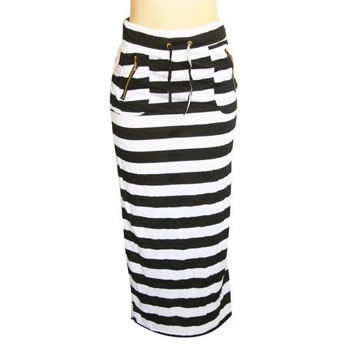 Generic Striped Maxi Skirt – White, Black