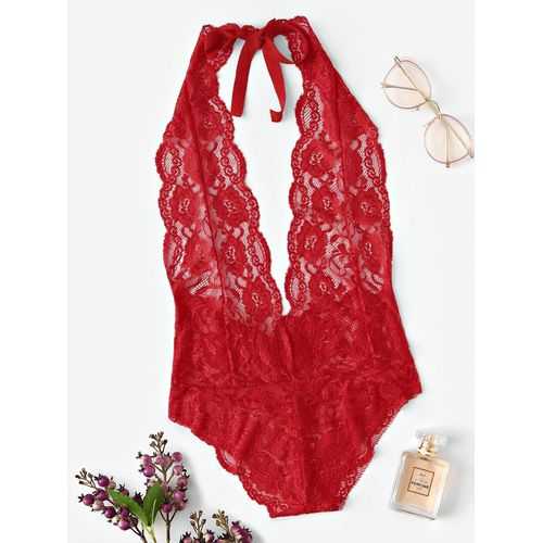 Generic Lace Teddy And Bodysuit- Red