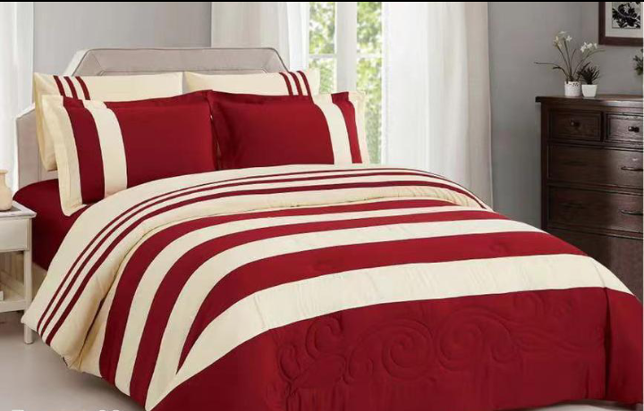 Duvet Cover with 1Bedsheet 2Pillowcases - Maroon, Cream
