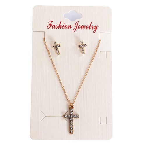 Generic Crucifix Necklace & Studs – Silver	