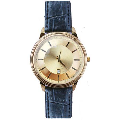 Generic Round Face And Leather Strap Men’s Watch – Black, Gold