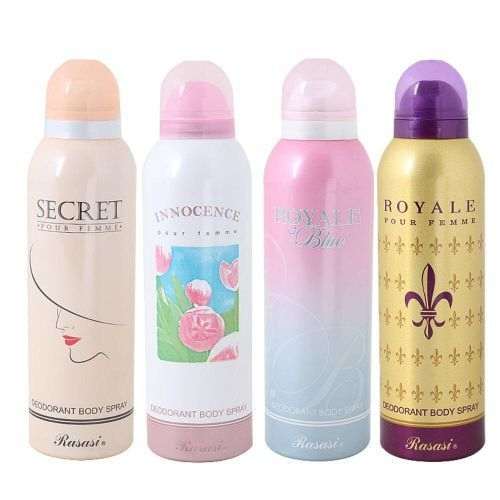 A Bundle Of 4 Deodorant Body Sprays,Secret ,Innocence, Royals Blue & Royals 200ml For Ladies – Multi-Colors