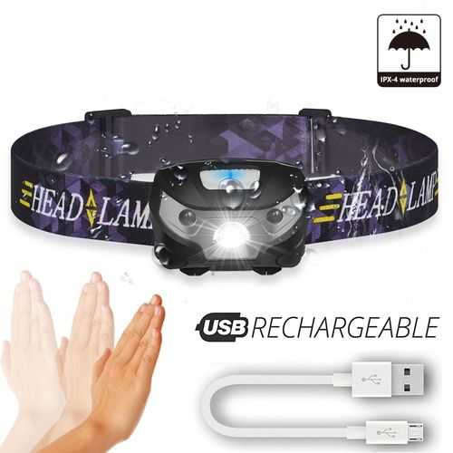Generic Waterproof LED Headlamp Rechargeable Headlight – Motion Sensor – Black	