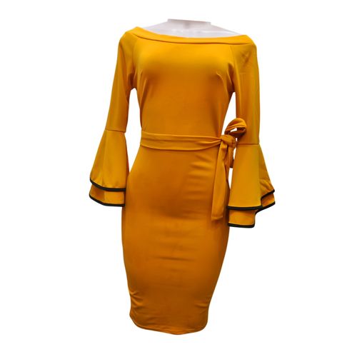 Agelex DLargge Women’s Formal Body-Con Dress – Mustard Yellow