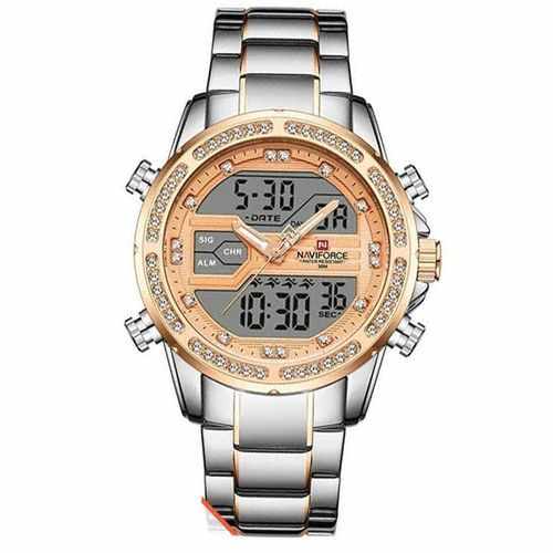 Naviforce Stainless Steel Diamond Designed Mens Watch – Silver,Gold