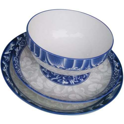 Generic Set Of 2 Dinner Plates & Soup Bowl – Blue, White