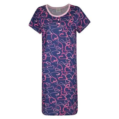 Generic Ladies Heart Shape Button Front Nightdress – Navy Blue,Pink