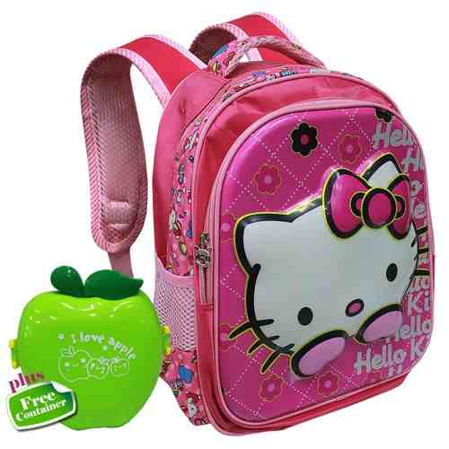 New Hello kitty Small Sized Kid’s School Back Pack With Free Snacks Container – Pink, Green	
