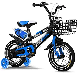 Bikes Kids AGYH Children's Bicycle with Stabilizer, Kettle and Soft Rubber Auxiliary Wheels, Seat Handlebar Height Adjustable, Three-Color Optional (Color : Blue, Size : 93x62cm) Brand: Bikes