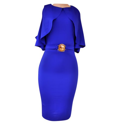 Agelex DLargge Short Sleeved Body Con Dress With Diamond Belt Design – Blue
