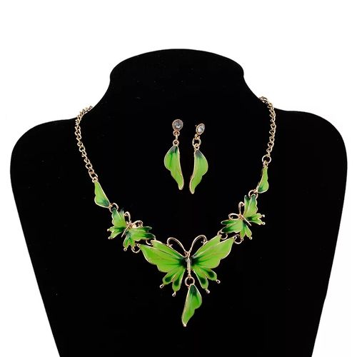 Generic Fashion Bridal Butterfly Detail Jewelry Necklace Set – Green