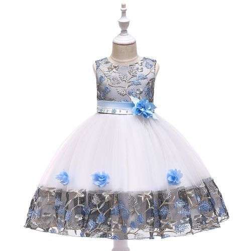 Generic New Style Party Kids Dress – White/Blue	