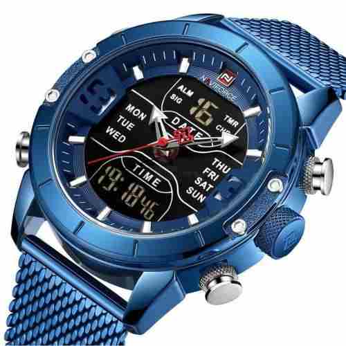 Naviforce Stainess Steel Digital And Analog Dual Watch – Blue
