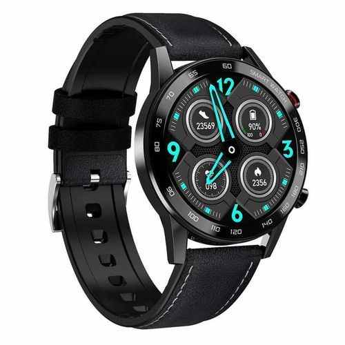 Generic DT95 Round Dial Smart Watch Leather Strap – Black