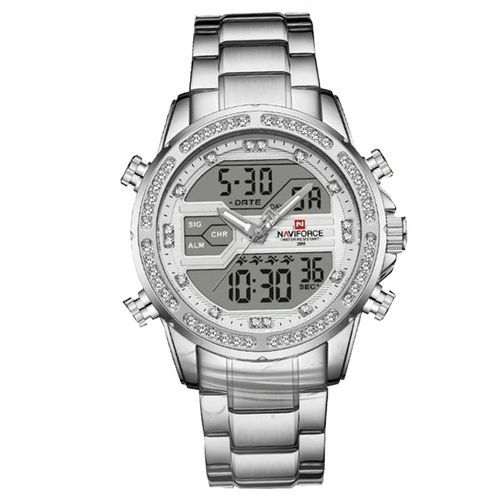 Naviforce Diamond Designed Mens Luxury Watch – Silver