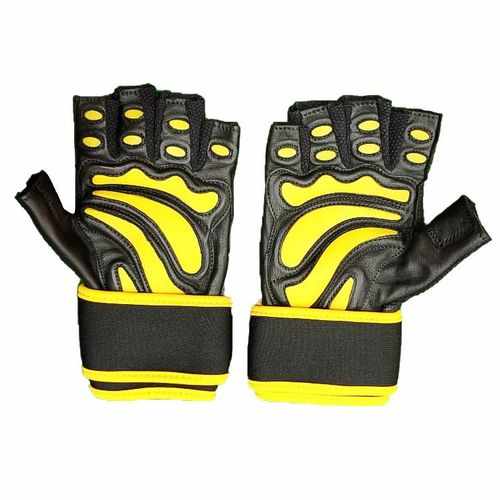 Generic Exercise And Fitness Leather Gym Gloves-Yellow/Black	