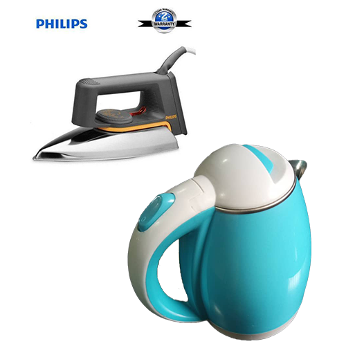 Generic Bundle of Philips Dry Iron Flat with Blue electric kettle