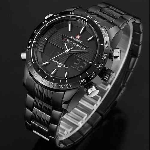 Naviforce Stainless Steel Digital, Analog Wrist Watch – Black