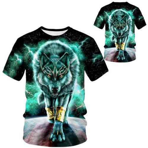 Creative 3D Printed T-Shirt – For Men-Green Wolf