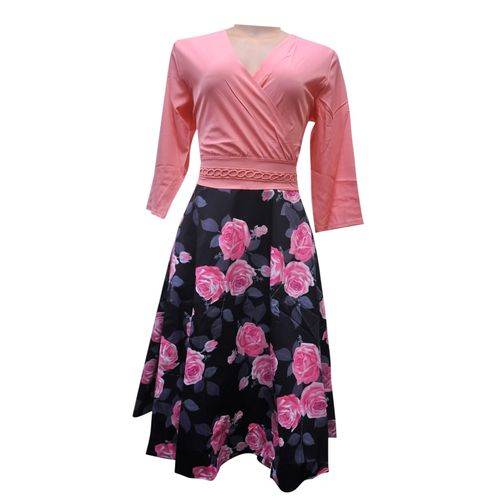 Agelex DLargge Women’s Floral Pedal Sleeved Dress – Pink