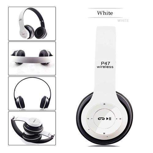 P47 Bluetooth Wireless Headphone, Hands Free Music Headset – White,Black.