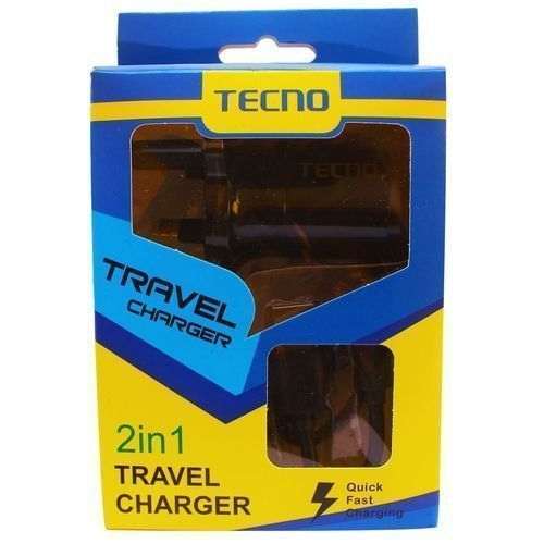 Tecno 2-in-1 Travel Adapter Fast Charger for Android – Black