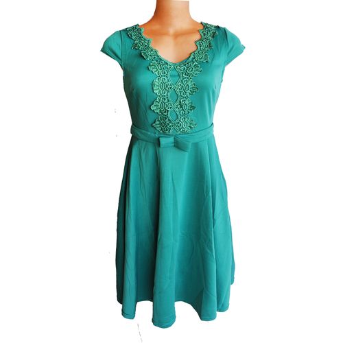 Generic Embroidered Cap Sleeve Pleated Dress – Green